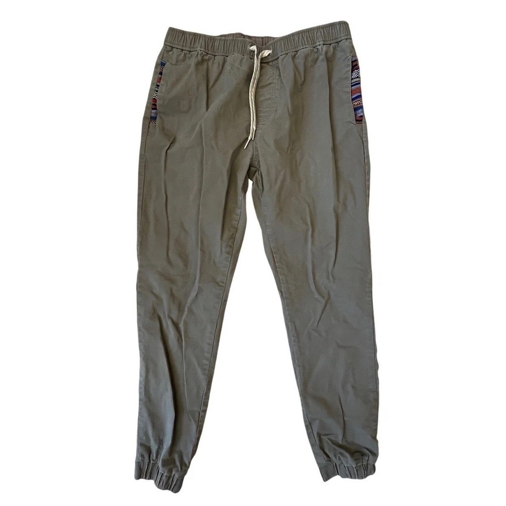 Wowie Mens Jogger Pants Olive Green Southwestern Trim Elastic Waist Size L